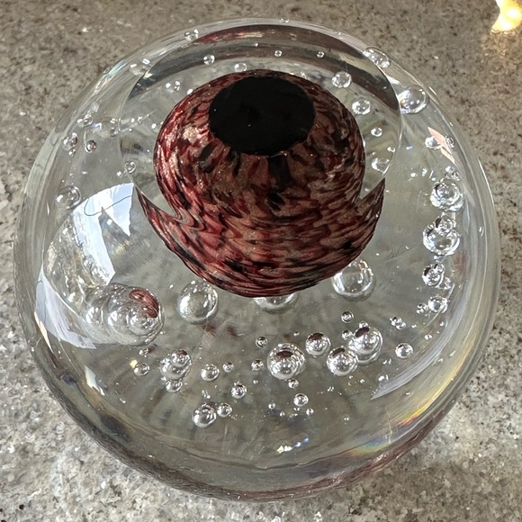 Art Glass Paperweight, Golden Aventurine Glass Orb, Bubbles, 3"x 3.5", Lovely! - Picture 9 of 11